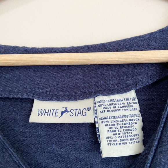 White Stag Navy Scalloped Hem Floral Embroidered Blouse - Picture 5 of 6